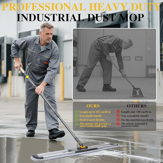 Masthome 36 Commercial Mop Heavy Duty Industrial Floor Mop with 3 Microfiber Pads 60 Adjustable Large Dust MopWet Dry Flat Mops for Office Garage Warehouse Factory Mall