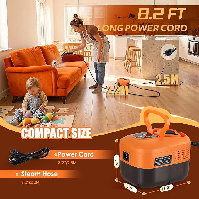 Handheld Steam Cleaner Portable Steamer for Cleaning Machine with 6 Brush Heads 15s Heat Up Pressurized Multi-Surface Mini Steamer for Tile Grout Furniture Kitchen Car Home