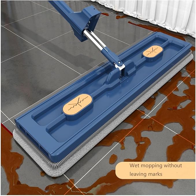Large Flat Mop 360° Rotating with Dewatering Scraper Wet Dry Mop Extendable Long Cleaning Microfiber for Floors Corner Window 1pcs 12027(B-2pcs Rag)