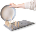 Stone Dish Drying Mat with Bamboo Rack – Fast-Drying Diatomaceous Earth Surface with Non-Slip Silicone Base – Eco-Friendly Super Absorbent Drying Pad for Kitchen Countertops and Dishes (Gray)