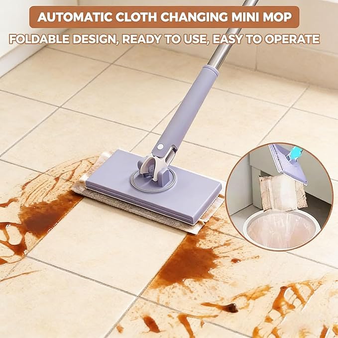 Mini Mop Convenient Cloth Changing Mini MopNo-Touch Dirty Cleaning Flat Dust Mop Wet and Dry Sweeper with Long Stainless Steel Handle &amp Sweeping Cloths (10 Cloths)