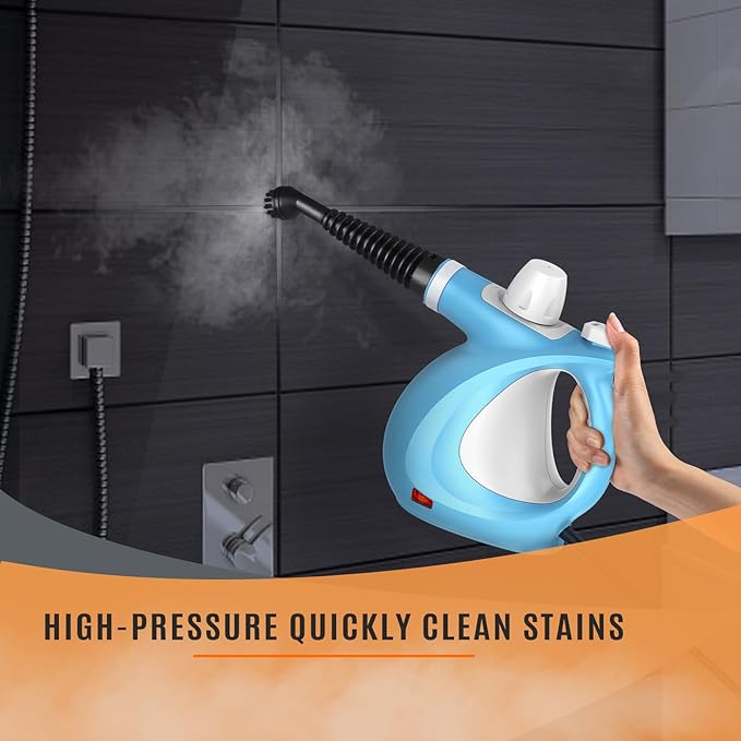 Pressurized Handheld Multi-Surface Natural Steam Cleaner with 12 pcs Accessories Multi-Purpose Steamer for Home Use Steamer for Cleaning Floor Upholstery Grout and Car (Blue)