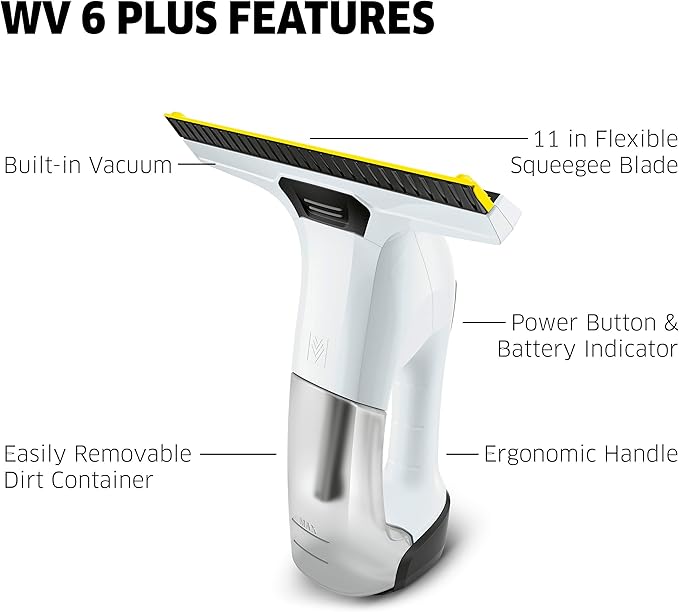 Kärcher WV 6 Electric Window Vacuum Squeegee 11 - Cleans Showers Mirrors Glass and Countertops - Electric Squeegee