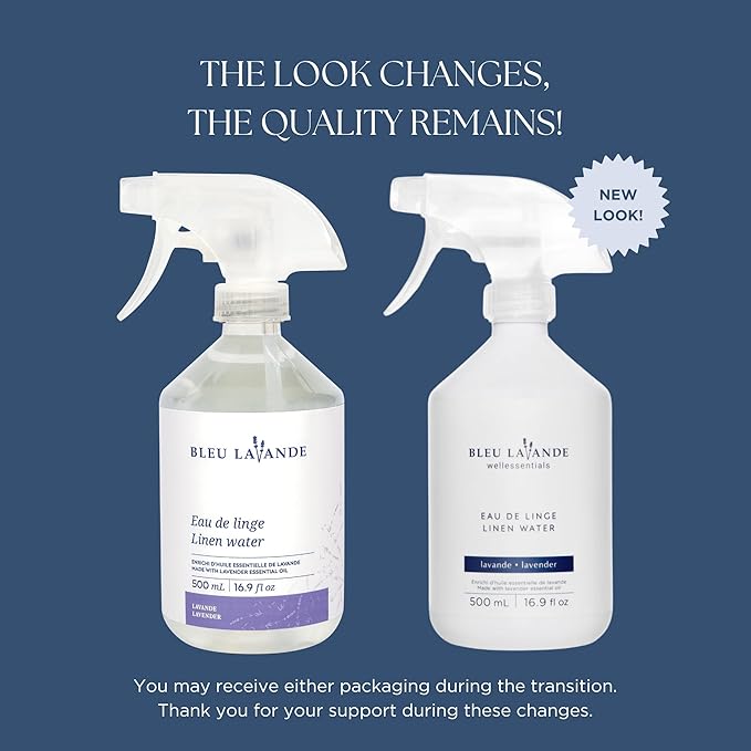 Bleu Lavande - Lavender Linen Water - Made with Pure Lavender Essential Oil - Natural Scent Fabric Refresher Spray - No Artificial Fragrances - Laundry Scent Booster - 2x 16.9 Fl Oz - 2 Pack