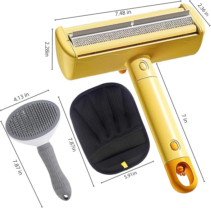 Roller Pet Hair RemoverSelf Cleaning Shedding BrushCat Brush for Shedding Pet Hair Removal Glove for Dogs &amp Cats Gently Remove Fur from Furniture Laundry Carpet &amp Car Seats3 Piece Set (