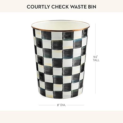 MACKENZIE-CHILDS Waste Bin Decorative Bedroom Trash Can or Bathroom Trash Can Black-and-White Courtly Check