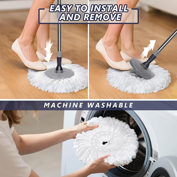 Spin Mop and Bucket SetMasthome EasyWring Microfiber Spin Mop with 3 Mop PadsPedal Spinning Mops and Bucket with Wringer Set for Floor Cleaning - Home &amp Office Suitable