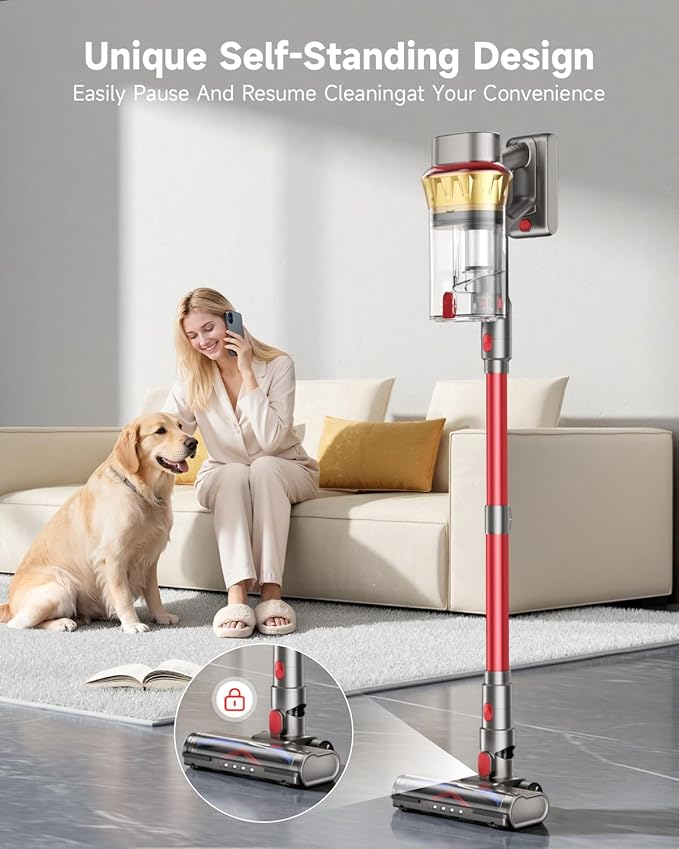650W Cordless Vacuum Cleaner with 55KPa Flagship Suction 75-Min Extended Runtime 2.5L Dual-Cup Capacity Anti-Tangle Brush &amp Self-Standing Design HEPA Filtration for Furniture Carpet Pet Hair