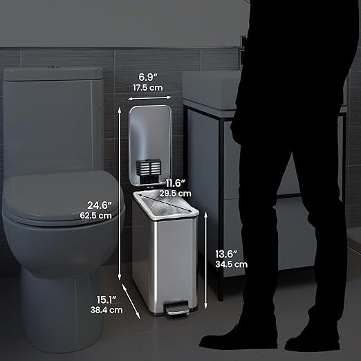 iTouchless SoftStep 3 Gallon Small Step Pedal Stainless Steel 11 Liter Bathroom Removable Inner Bucket Soft and Silent Open and Close Garbage Bin