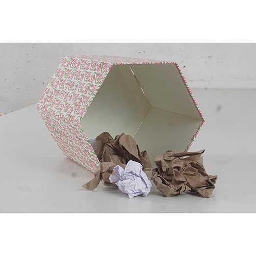 Floral Hand Block Printed 3.3 Gallon Decorative Waste Basket – Eco-Friendly Cardboard Trash Can Plastic-Free &amp Sustainable Perfect for Christmas and Housewarming Gifts (1 Pink Green LHARIYA)