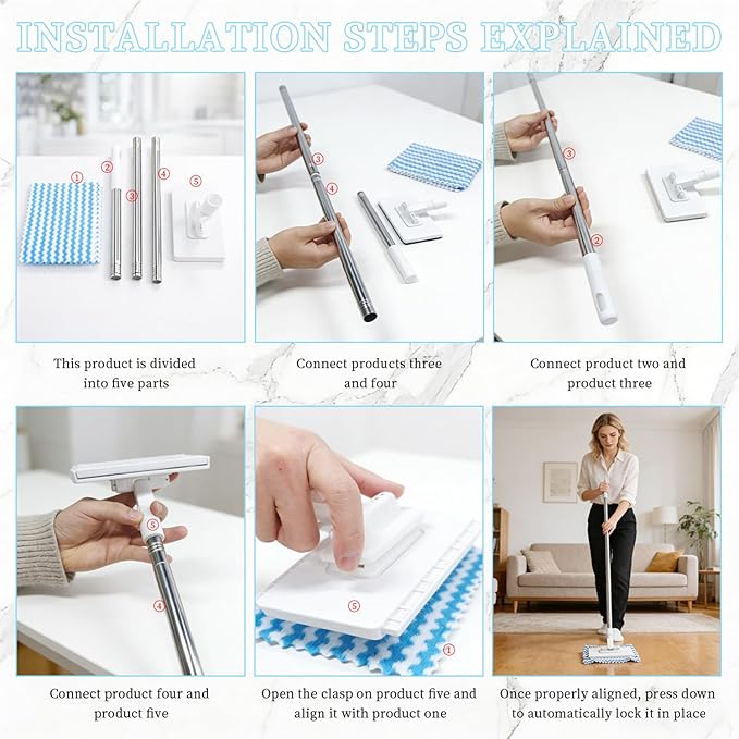 Snap Grip Mini Mop2026 Upgraded Zero Touch Snap Grip Mini MopCloth Changing MiniMopAutomatic Hands Free Push Pull HandleIncludes 1 MiniMop &amp 5 Reusable Cloths