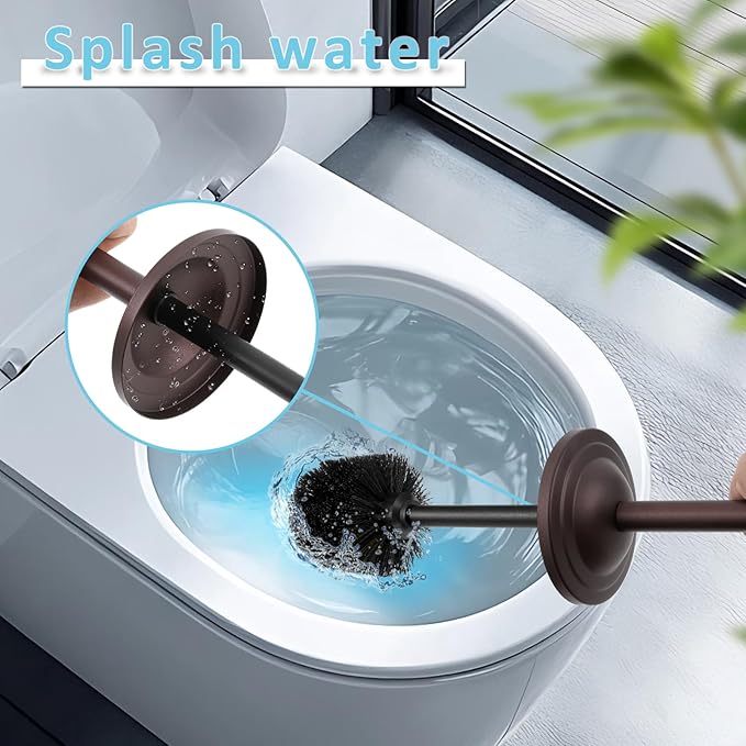Bronze Toilet Brush and Holder Set304 Stainless Steel Toilet Bowl Brush and Holder for BathroomHeavy Duty Toilet BrushDurable Scrubbing BristlesSplash ResistantLong Handle
