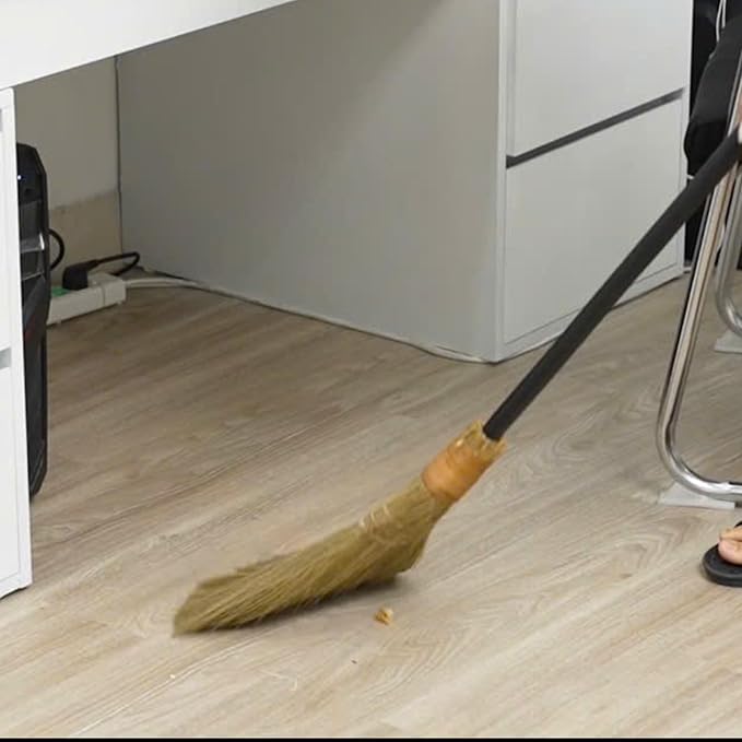 Vietnamese Straw Soft Broom - Sweeping Broom with Black Wooden Handle for Cleaning Decoration Wedding with 45.28inch Length
