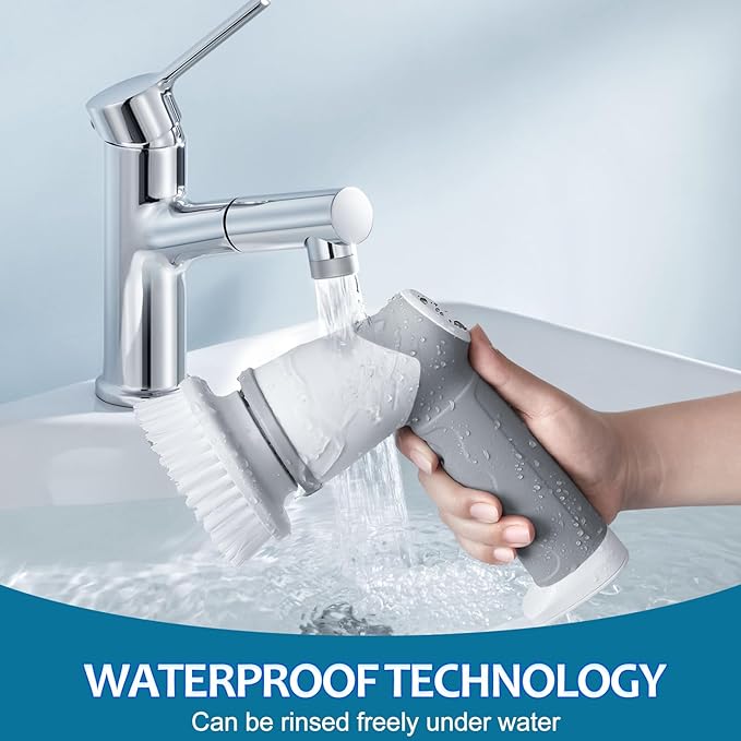 Electric Spin Scrubber Waterproof Bathroom ScrubberHandheld Spin Scrubber5 Replaceable Heads Power Shower Scrubber for Cleaning Tile/Grout/Tub
