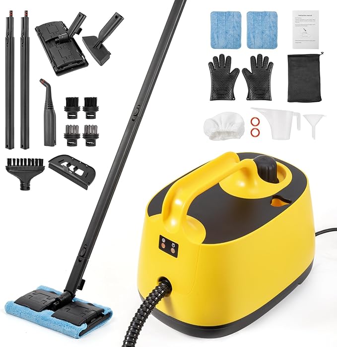 Dyna-Living Steam Cleaner 1500W Steamer for Cleaning with 1.5L Water Tank Car Steamer Cleaner for Multi-Surface Floors High-Pressure Steam Cleaner for Car Portable Car Steamer for Auto Detailing