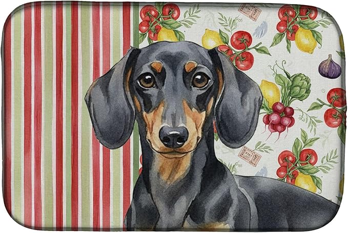 Caroline's Treasures Black and Tan Dachshund Vegetables Dish Drying Mat Absorbent Dish Drying Mat Pad for Kitchen Counter Dish Drainer Mat for Countertop 14 x 21 Multicolor
