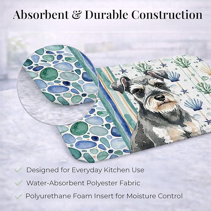 Caroline's Treasures Miniature Schnauzer Coastal Sea Glass Dish Drying Mat Absorbent Dish Drying Mat Pad for Kitchen Counter Dish Drainer Mat for Countertop 14 x 21 Multicolor
