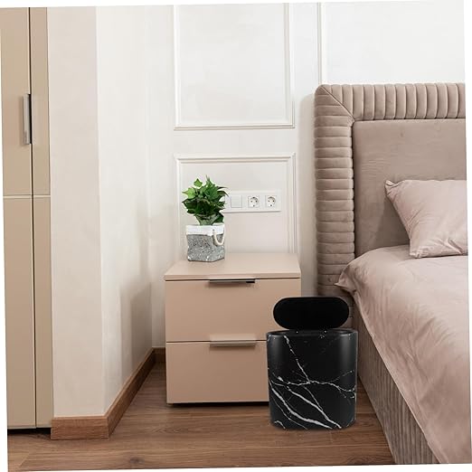 Happyyami Slim Marble Trash Can Compact Plastic Wastebasket with Lid for Bathroom Kitchen Office Bedroom Stylish Narrow Garbage Bin for Efficient Space Utilization