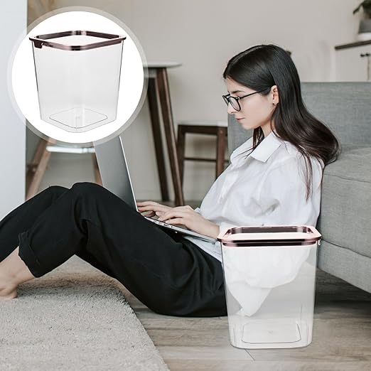 Clear Trash Can Square Wastebasket Plastic Garbage Bin Transparent Rubbish Can Waste Container for Bedroom Kitchen Bathroom Home Office A