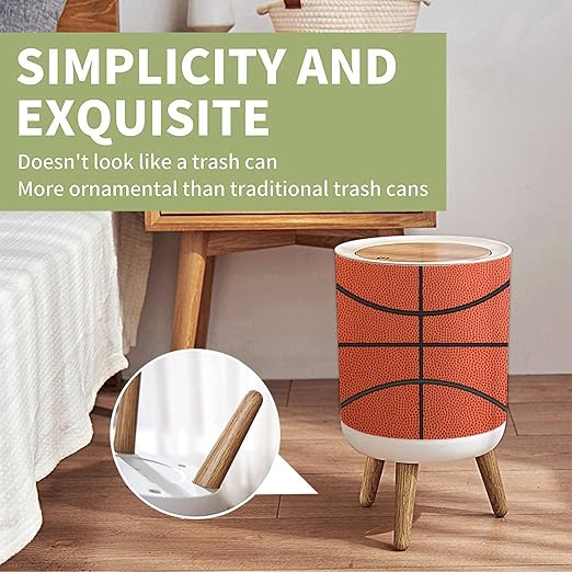 Small Trash Can with Lid Basketball Garbage Bin Round Waste Bin Press Cover Dog Proof Wastebasket for Kitchen Bathroom Living Room 1.8 Gallon