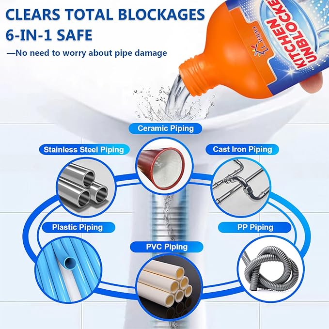 Liapu 2pcs Liquid Plumber Drain Cleaner Drain Clog Remover Kitchen Strength Hair Eliminator Gel Clog Remover Bathroom Cleaning Supplies for All Septic Systems And Pipes