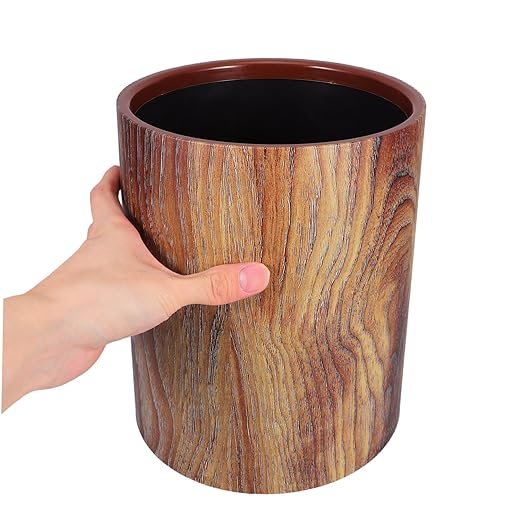PRETYZOOM Retro Wood Grain Trash Can Lidless Round Wastebasket for Home Office Bedroom Open Top Farmhouse Style Bin for Dorm and Kitchen