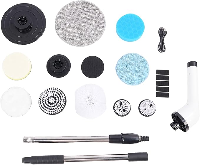 Electric Bath Scrubber Cleaner with Interchangeable Heads for Bathroom Kitchen Cars Floors Telescopic Handle