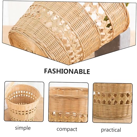 Woven Trash Can Multi Purpose Wastebasket for Bedroom Office Wear Resistant Storage Basket Retro Home Decor