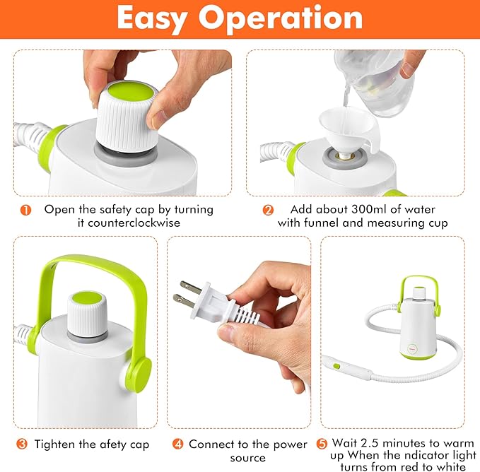 LDAILY Handheld Steam Cleaner 1000W Portable Pressurized Steamer Multipurpose Steam Cleaning Machine for Kitchen Garment Floor Window 300ml (10.2oz) Water Tank 10 Accessories Included Portable