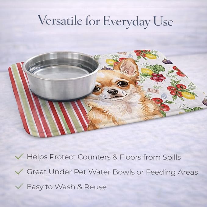 Caroline's Treasures Fawn Chihuahua Vegetables Dish Drying Mat Absorbent Dish Drying Mat Pad for Kitchen Counter Dish Drainer Mat for Countertop 14 x 21 Multicolor