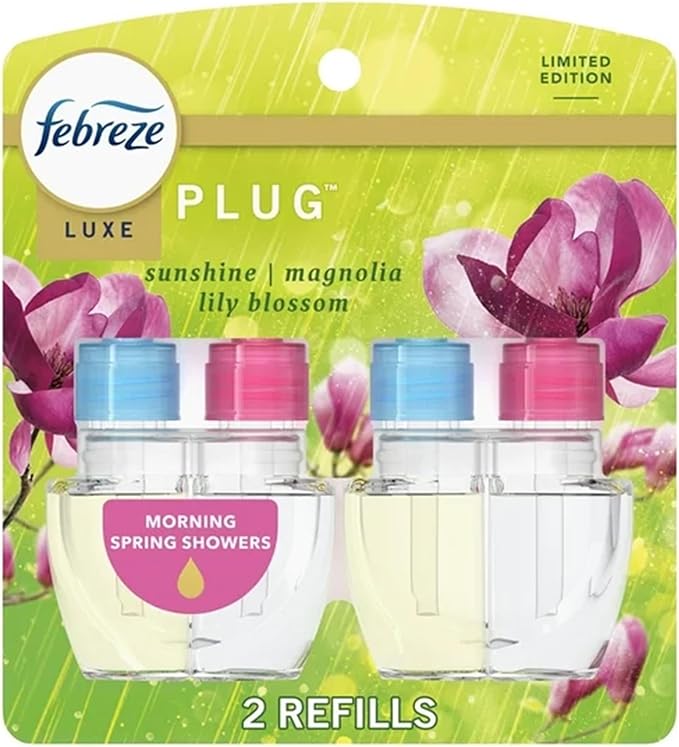 Feb-reze Plug In Refills New Spring Limited Edition Plug In for Odor-Fighting Fade Defy PLUG Air Freshener (2) Count of 0.87 fl oz Refills (Morning Spring Showers)