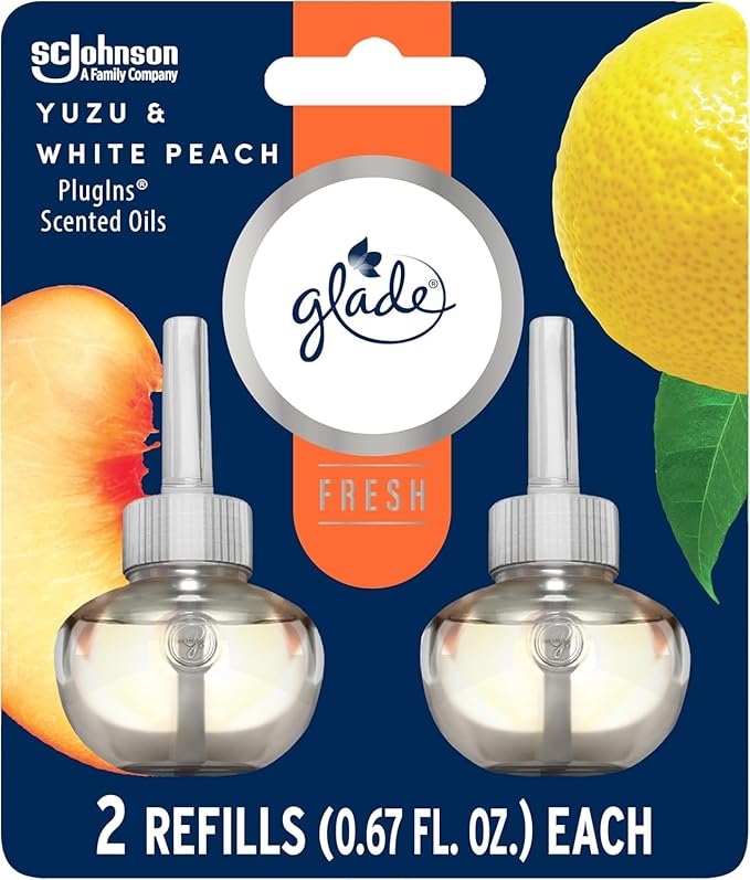 Glade PlugIns Scented 2-Count Oil Refills Yuzu &amp White Peach – 6 Pack (0.67 oz Each) – Long-Lasting Air Freshener Refill for Home Office &amp Bathroom