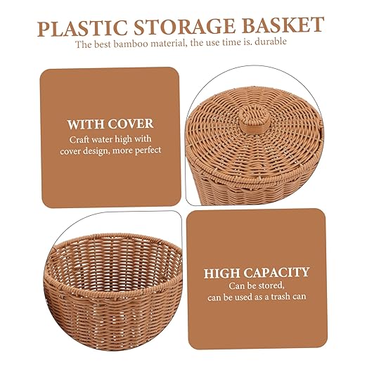 CHILDWEET Bedroom Trash Can Decorative Elegant Wicker Storage Basket Small Size Easy to Room Bathroom