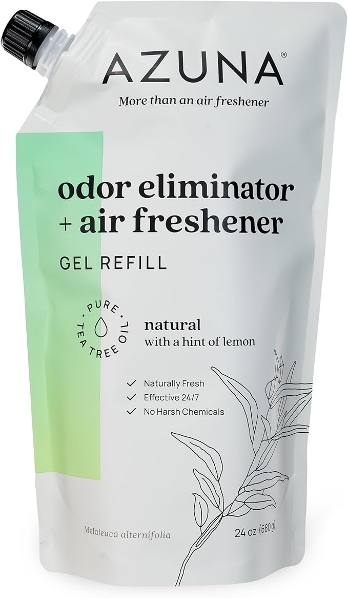 Azuna All-Natural Odor Remover Gel Refill Pouch | Air Purifier with Tea Tree Oil | Plant-Based &amp Long Lasting | For Pet Odors Smoke &amp Strong Odors | Natural Scent 24 oz