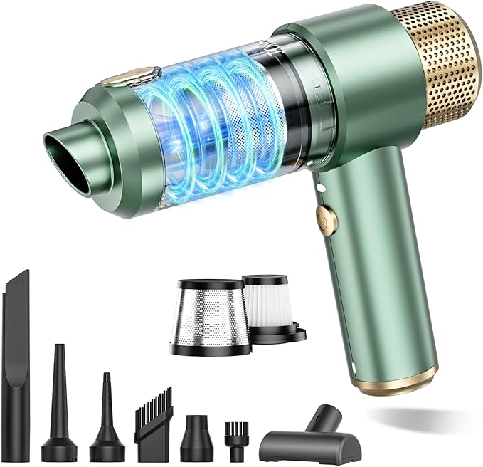 JONYJ Handheld Car Vacuum Cleaner 16000PA Hand Held Vacuum Portable Cordless 2 in 1 Air Duster and Vacuum Cleaner with LED Light Multi-Nozzles 120W High Power Mini Vacuum for Home Pet Office