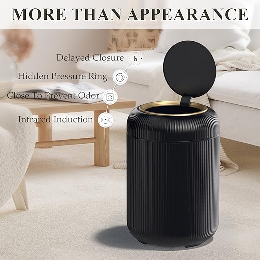 Motion Sensor Bathroom Trash Can with Lid 3 Gallon / 11L Automatic Bathroom Garbage Can Smart Black Garbage Can Touchless Trash Bin Small Waste Basket for Bedroom Kitchen ApartmentOffice