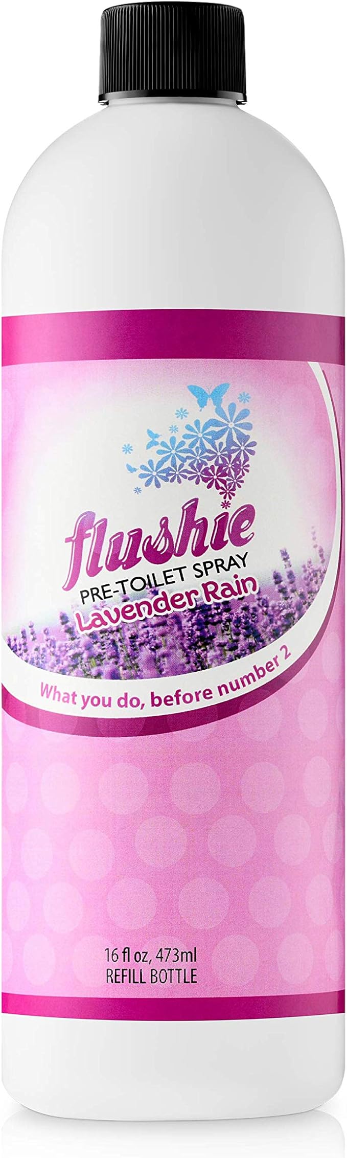 Flushie Pre-Toilet Spray 1oz Assorted Mix 4-Pack and 16oz Refill Lavender Bundle