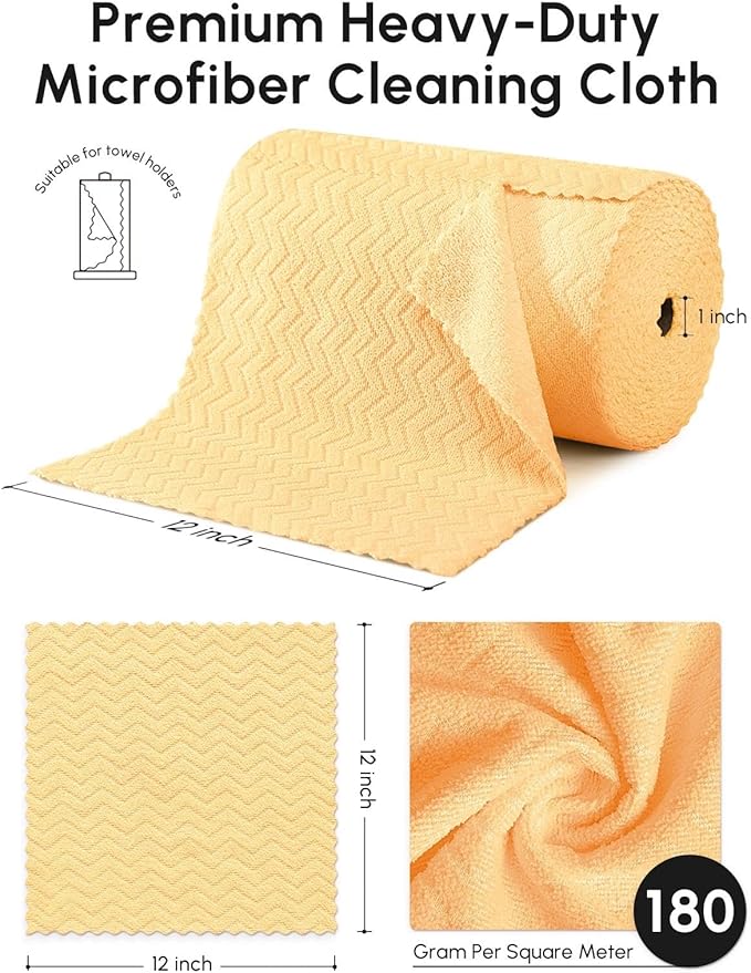 Microfiber Cleaning Cloths Roll 75 Pack Tear Away Microfiber Towels Roll 12 x 12 Lint Free Rags Reusable Cleaning Cloths Washable Scratch FreeUltra Absorbent Dish Rags(Orange Ripple)