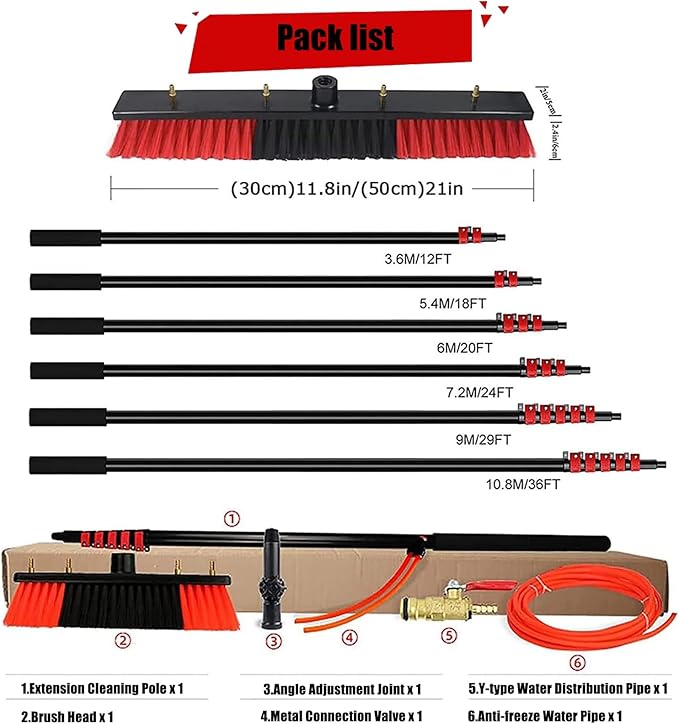 9m Water Fed Telescopic Window Cleaning Kit with Brush Professional Window Cleaner Equipment for Truck Caravan and Home Glass Cleaning