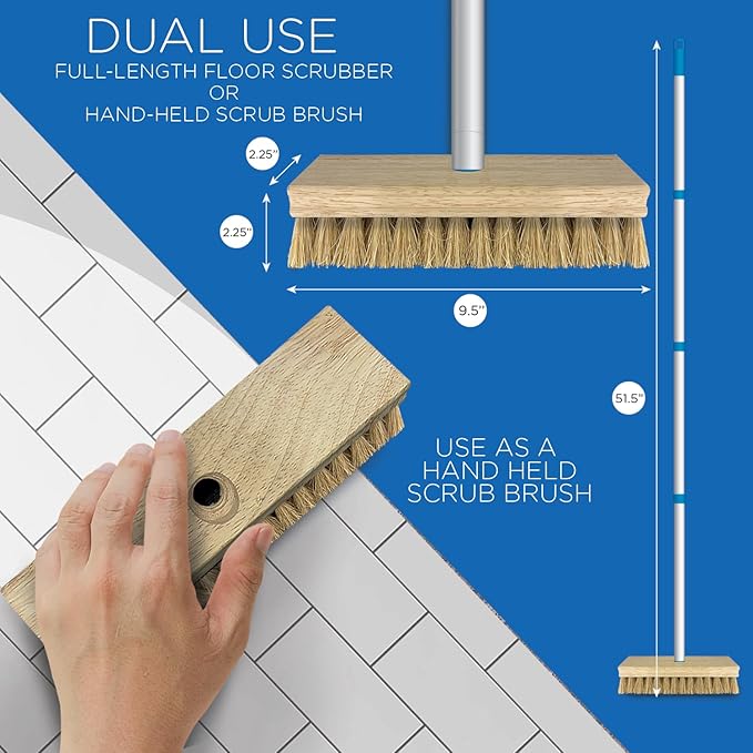 LOLA Deck Scrub Brush 9 x 3.5 Head w/Natural Coco Bristles for Outdoor Cleaning Removes Dirt &amp Grime from Patios Decks Grout 1 Count