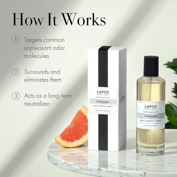 LAFCO New York Odor Removing Room Mist Champagne - 4 oz - Eliminates Unpleasant Scents &amp Provides Luxurious Fragrance - Up to 750 Pump Sprays Per Bottle - Made in the USA
