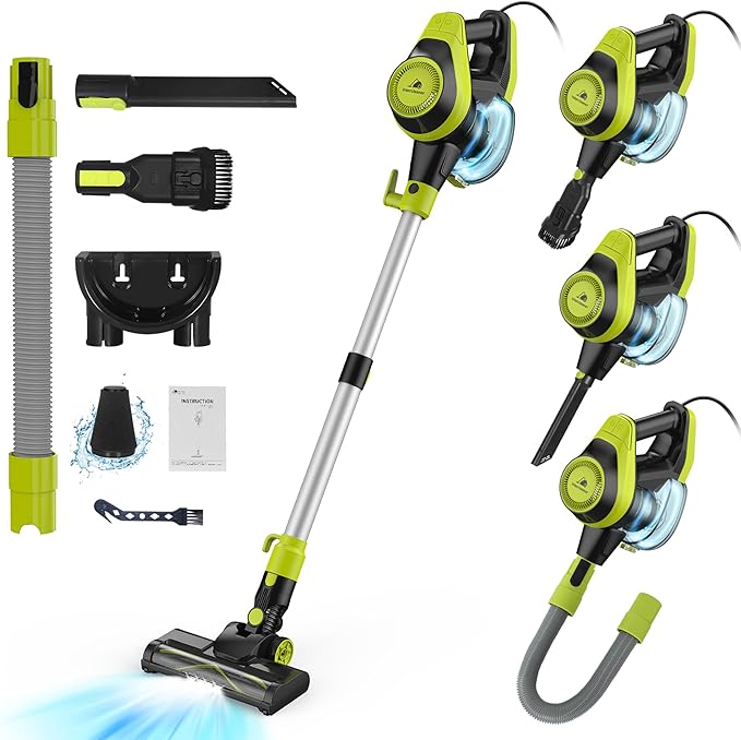 Intercleaner 23Ft Corded Vacuum Cleaner2 Operation Mode Powerful Suction Stick19''-30'' Adjustable Tube Handheld Vac for Hard Floors Carpets Pet HairWall Mount Storage