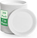 Vplus 350 Pack Paper Plates 7 inch 100% Compostable Heavy-Duty Disposable Paper Plates Bagasse Natural Biodegradable Eco-Friendly Sugarcane(White)