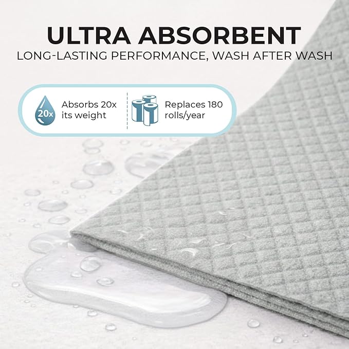 Swedish Dishcloths &amp Dish Sponges 24-Pack by Organic Origin – Reusable Paper Towel Replacement for Kitchen. Washable Cellulose Cleaning Cloths &amp Plant-Based Scrubber Set