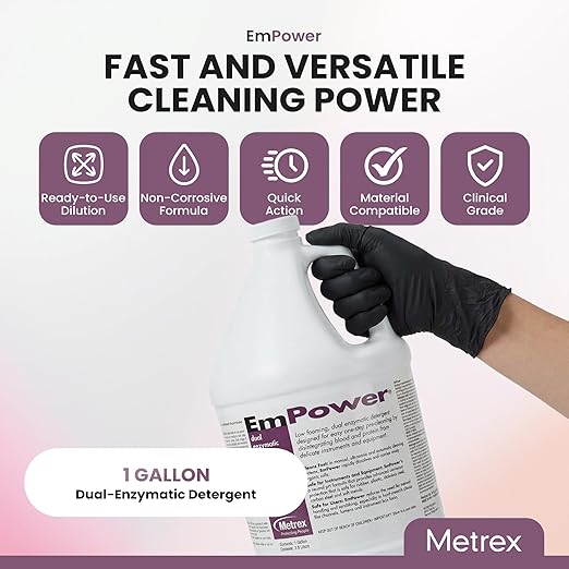EmPower Dual-Enzymatic Detergent – Enzyme Cleaner for Medical Equipment &amp Surgical Tools Low-Foaming Enzymatic Pre-Cleaner with Protease Amylase &amp Lipase – Safe for Metal Plastic &amp Glas