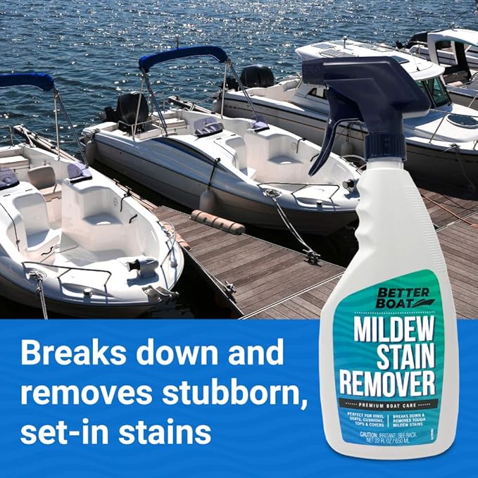 Better Boat Mold and Mildew Stain Remover 22oz Spray for Fabric Vinyl Tile Grout Removes Mold Stains on Boat Seats Bathroom Shower Patio Furniture Carpet Canvas