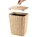 2.6 Gallon Wicker Trash Can with Lid Handwoven Water Hyacinth Wastebasket with Removable Plastic Inner Bin Small Decorative Rattan Trash Can for Bathroom Bedroom Office Kitchen