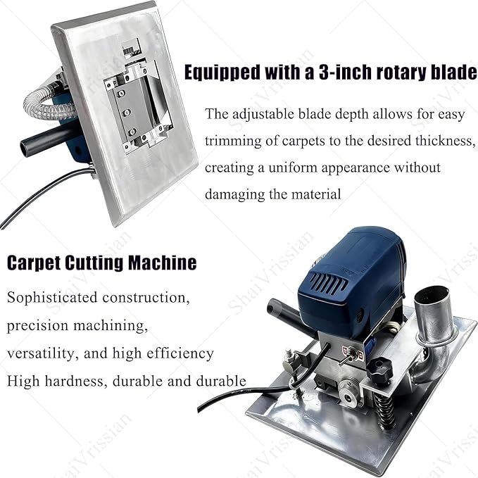 500w Handmade Rug Shearing MachinePortable Flat Carpet Trimmer3 Inch Rotating BladeAdjustable Depth for Efficient Cleaningfor Carpet and Rug Tufting