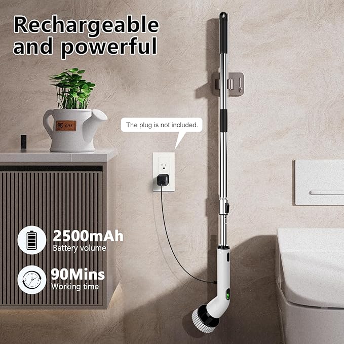 TUYU Electric Spin Scrubber Full-Body IPX7 Waterproof Bathroom Scrubber4 Replacement Head for Adjustable Extension Handle Electric Cleaning Brush for Bathroom Tub Tile