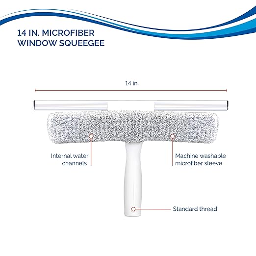 Unger 12” Outdoor Window Scrubber and Squeegee Kit with 5’ Telescopic Pole for High Access Cleaning Supplies for Mirrors and Glass Surfaces Machine Washable Sleeve